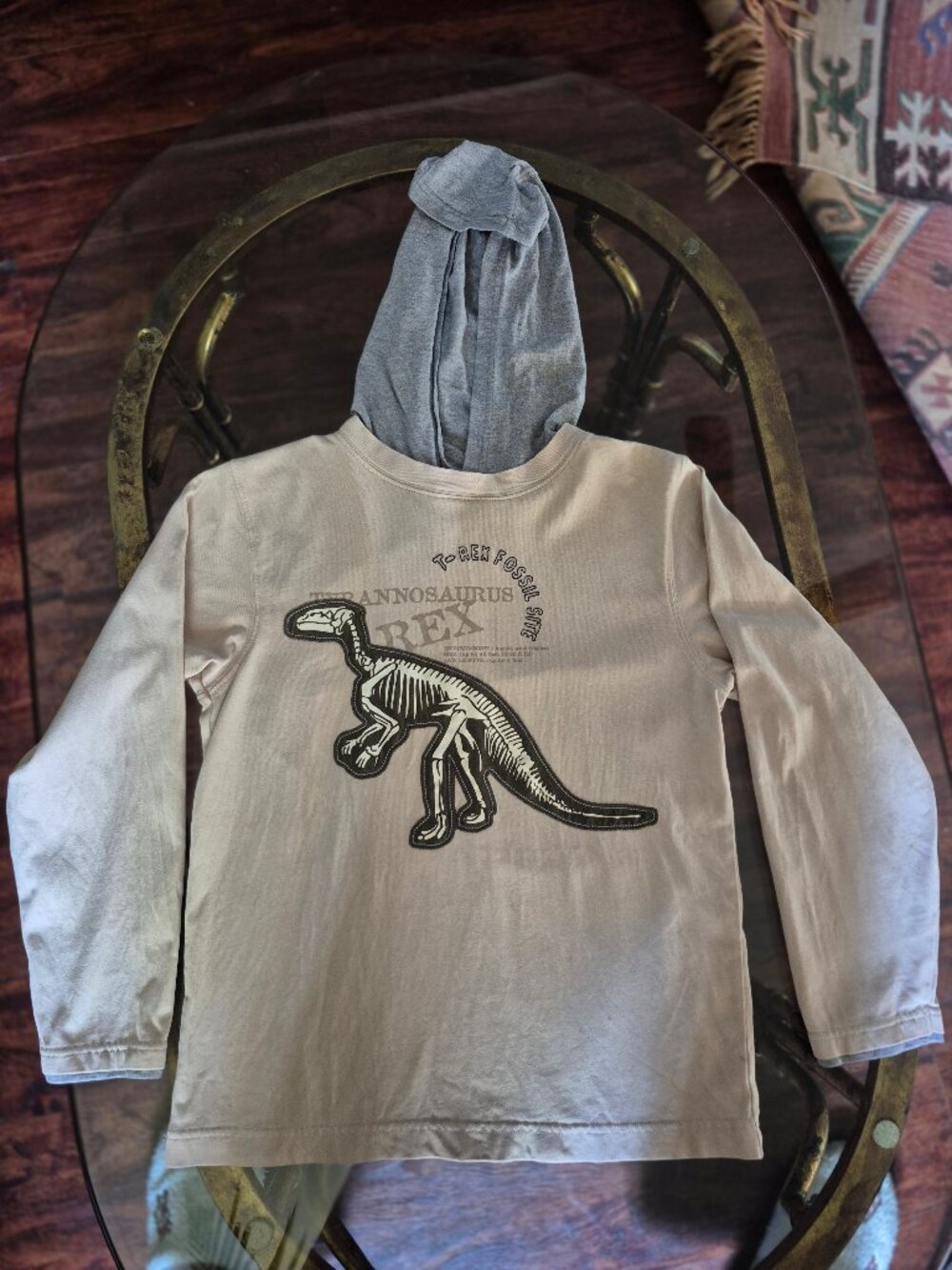Boy's size 8, Gymboree Tee with hood. T-Rex screen print